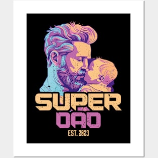 Super New Bearded Dad Est 2023 Distressed Retro Vintge Style Posters and Art